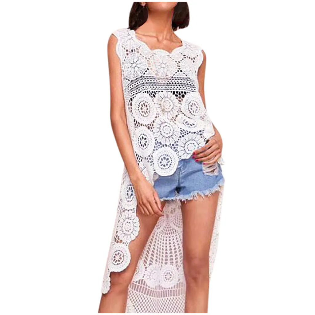

Summer Crochet Beach Cover Up Knitted Dress Tunic Long Pareos Bikini Cover Ups Swim Cover Up Robe Plage White Hollow Beachwear