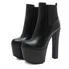 Зимние женские ботильоны на высоком каблуке, черные кожаные ботильоны с круглым носком и молнией, женские ботинки на платформе, женская обувь, женские ботинки