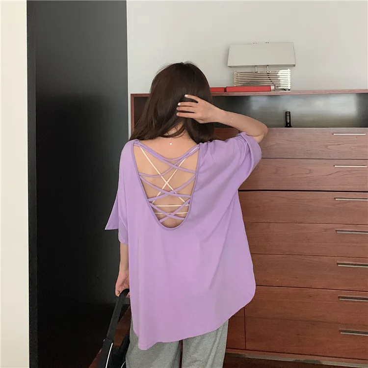 Футболка женская с вырезами пикантный Свободный Топ из хлопка коротким рукавом