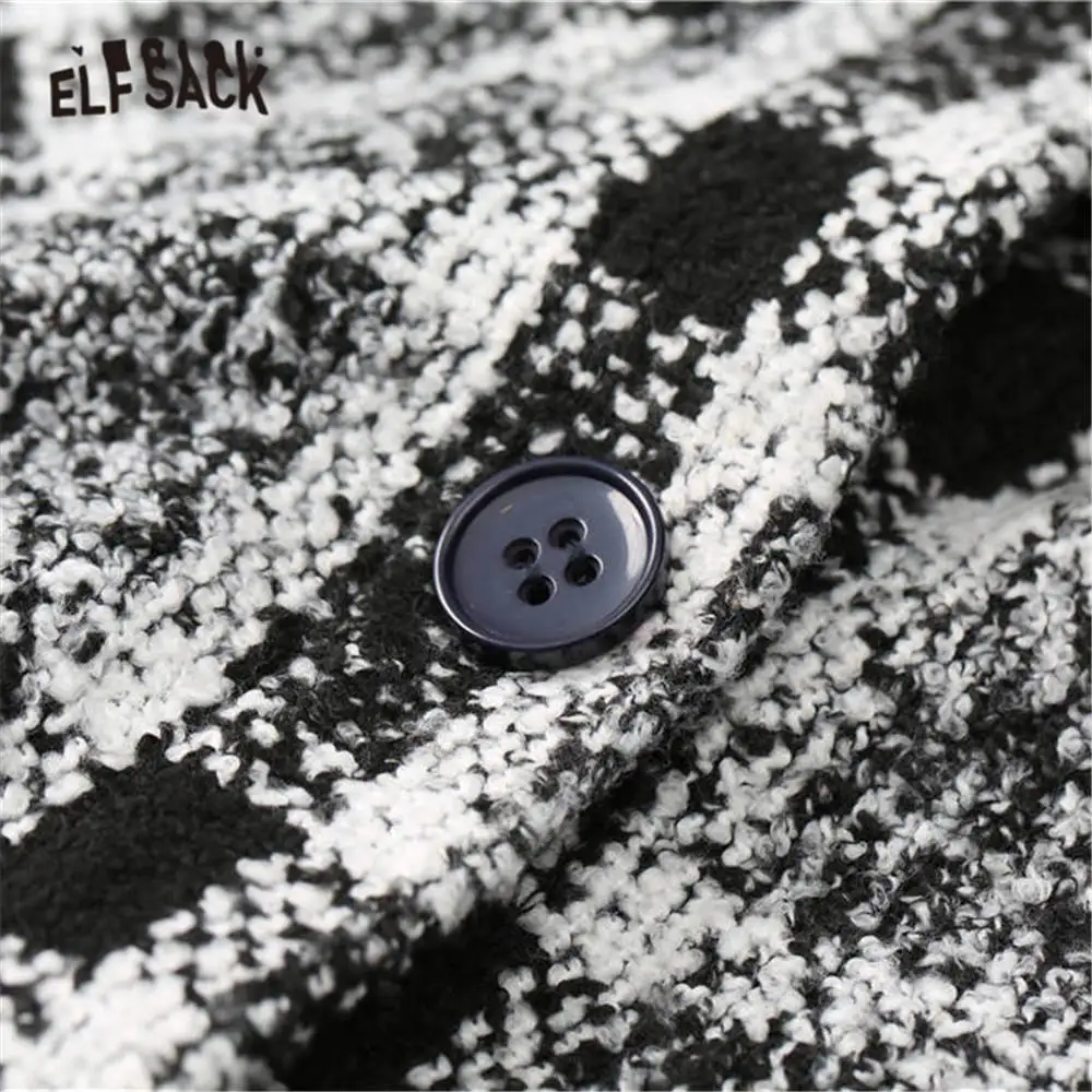 Женская клетчатая куртка ELFSACK черная Повседневная офисная на одной пуговице с