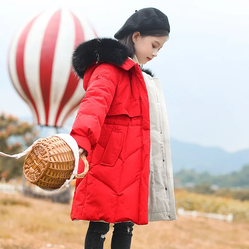 

New fashion Winter Coat Hooded Parka Real Fur Down Jacket For Girls clothing clothes 5-14 Years Teenage Girls Outerwear snowsuit