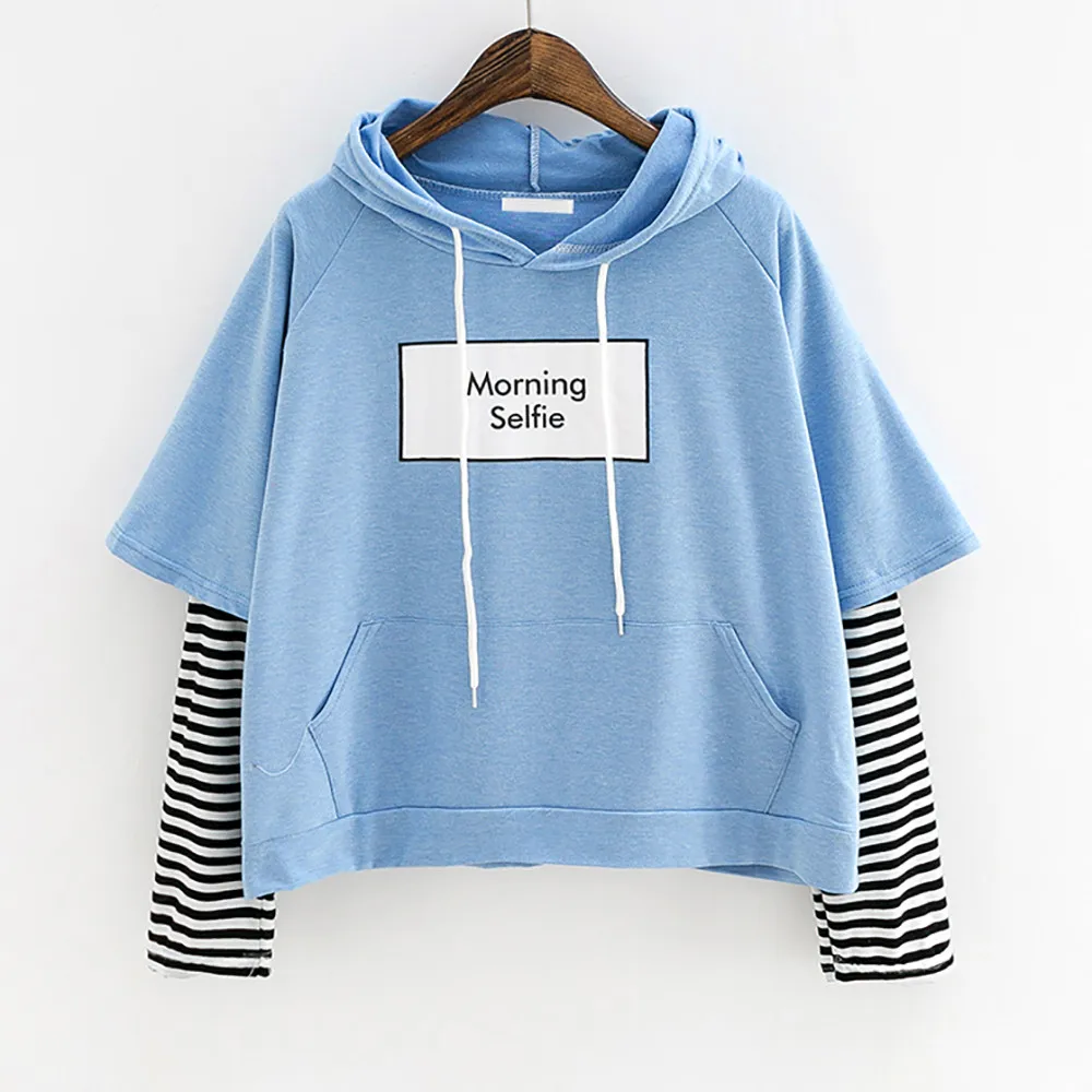 Tops Tracksuit For Women Korean Streetwear Women Ladies Sweatshirt Hooded Long Sleeve Crop Patchwork Blouse Pullover