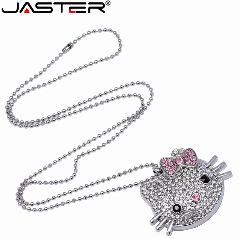 JASTER модный хит продаж Кристалл KT cat head + цепь Креативный USB 2 0 4 ГБ 8 16 32 64 Гб внешний