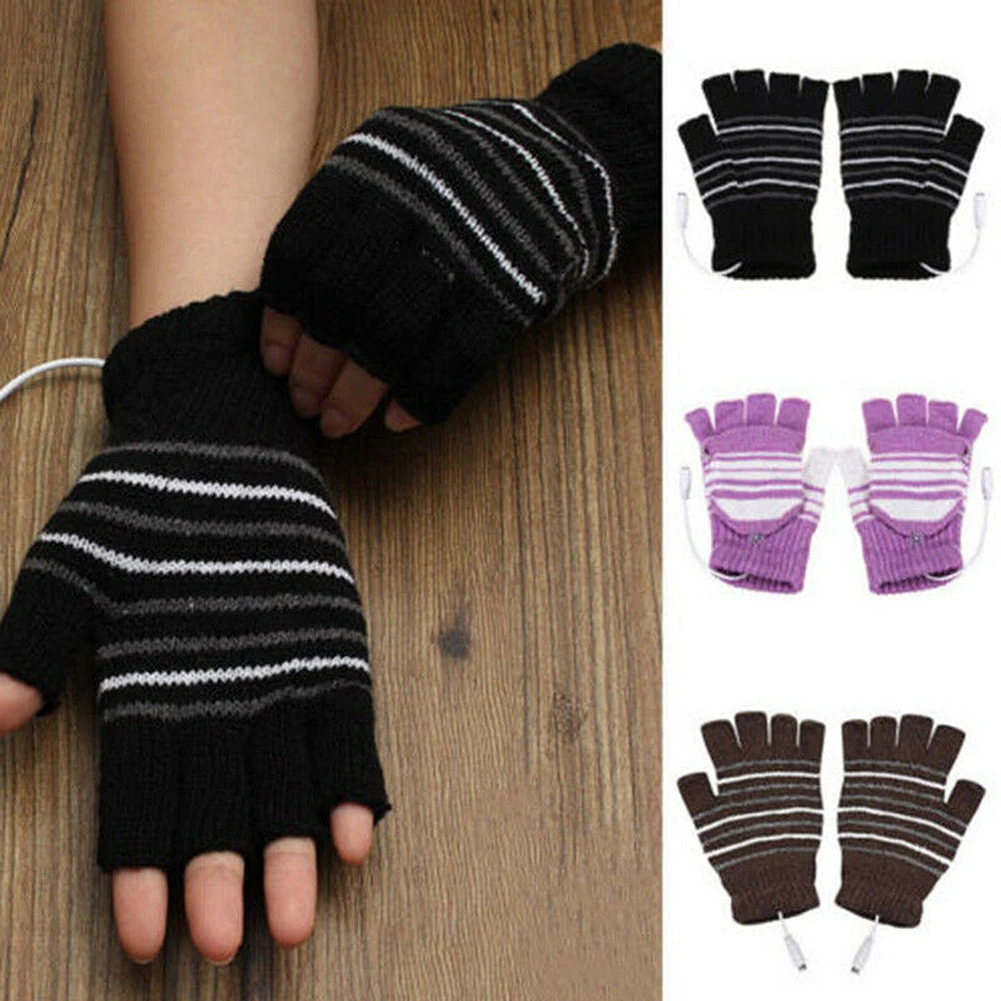 Женские перчатки с подогревом USB стильные зимние теплые женские вязаные из