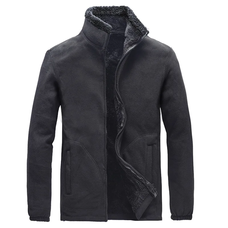 Men Male oversized Plus Size Fleece Warm Thermal Camp Fish Trek Hike Climb Cold Winter Autumn Spring Jacket Travel Coat - Цвет: Black