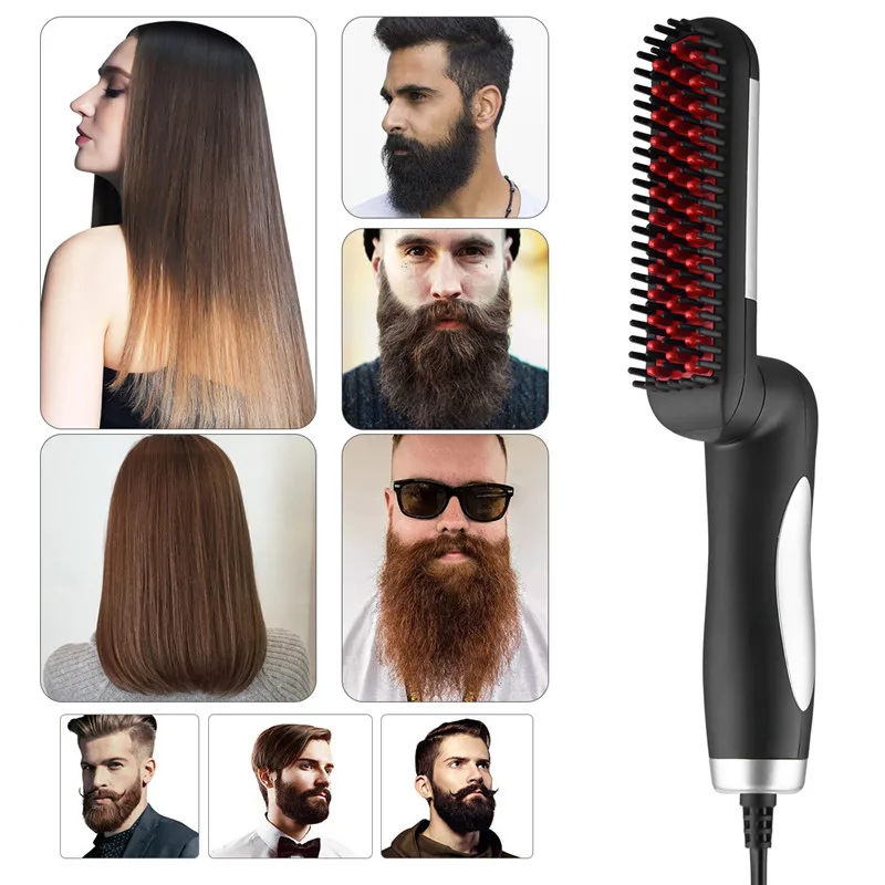 

220V Hair Straightener Brush Anti-scald Beard Comb Quick Heating Adjustable Temperature Electric Hair Styling Tools Men Women