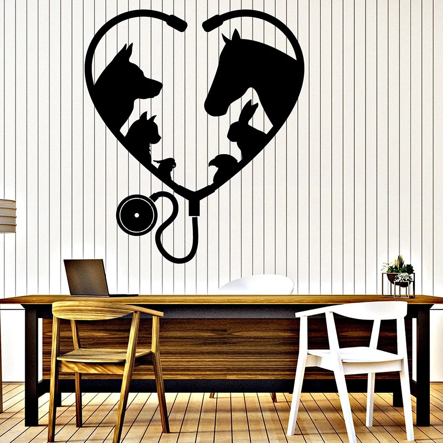 

Pet Hospital Wall Decal Animal Friend Pets Veterinary Medicine Interior Decor Love Heart Stethoscope Vinyl Window Stickers M121