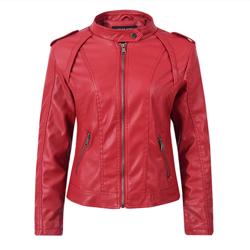 Новая осенняя и зимняя кожаная тонкая короткая женская куртка со стоячим