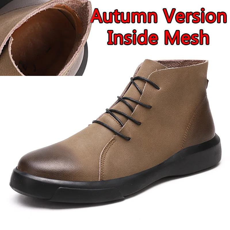 Autumn Khaki Surgut, фирменные Мужские ботинки ПУ мокасины из искусственной кожи для Для мужчин осень-зима обувь Для мужчин полусапоги зимние мотоботы размер 38-47 - Цвет: Autumn Khaki