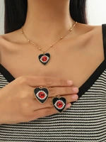 new gothic wind rhinestone evil eyes love heart pendant necklace earrings ladies fast fashion party jewelry necklace 1 heart ear