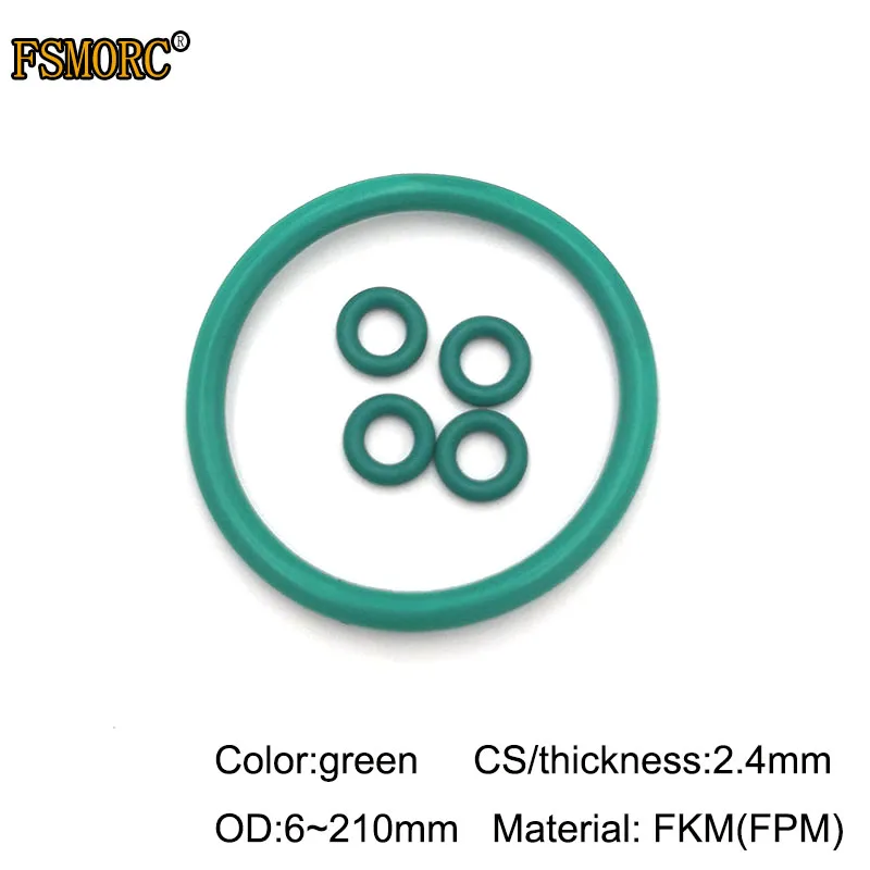 Зеленые уплотнительные кольца FKM OD6mm~ 210 мм* 2,4 мм толщина/CS маслостойкая кислота и щелочестойкая уплотнительная прокладка FPM уплотнительное кольцо
