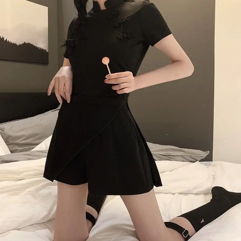 

2021 new European station dress women still slim slim cheongsam two-piece set