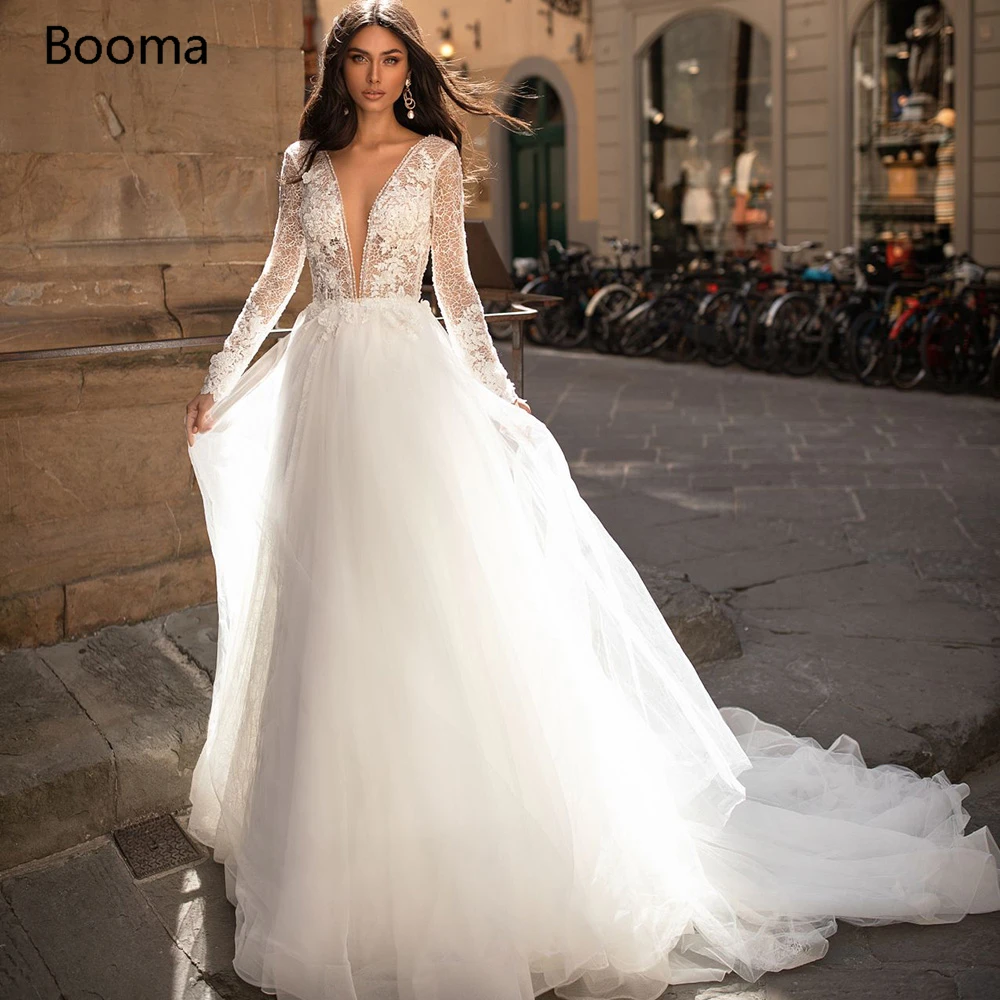 Сексуальное свадебное платье с бисером V-образным вырезом длинными кружевными
