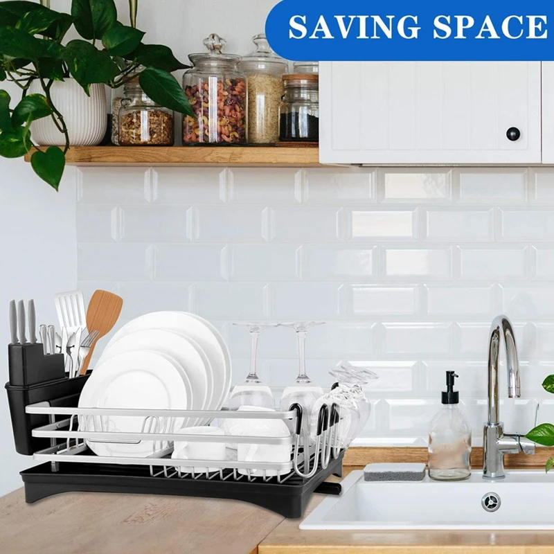 

Dish Drying Rack, Compact Rustproof Dish Rack and Drainboard Set, Dish Drainer with Adjustable Swivel Spout