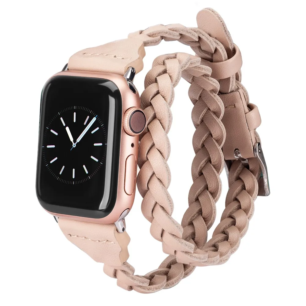Ремешок для часов iWatch Series 5 4 3 2 1 Женский двойной кожаный плетеный браслет Apple Watch