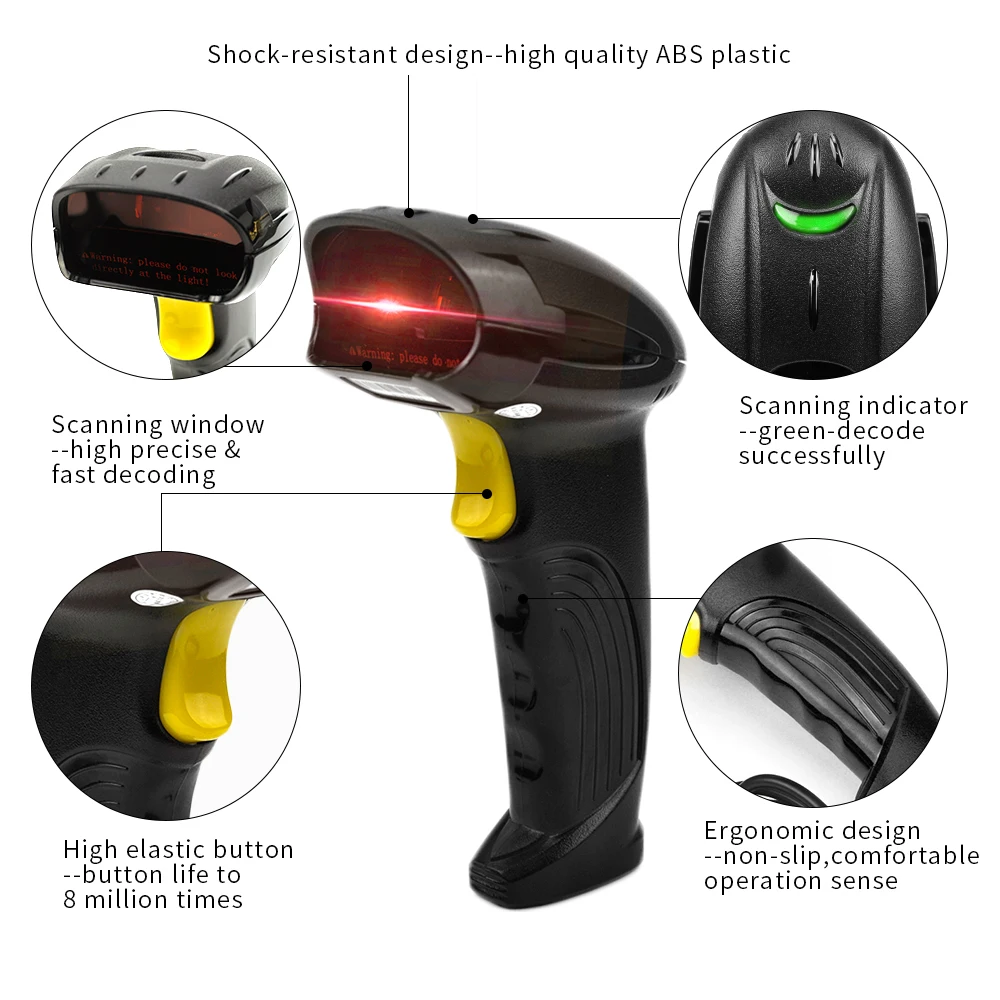 Беспроводной сканер штрих кодов USB лазерный автоматический считыватель ручной