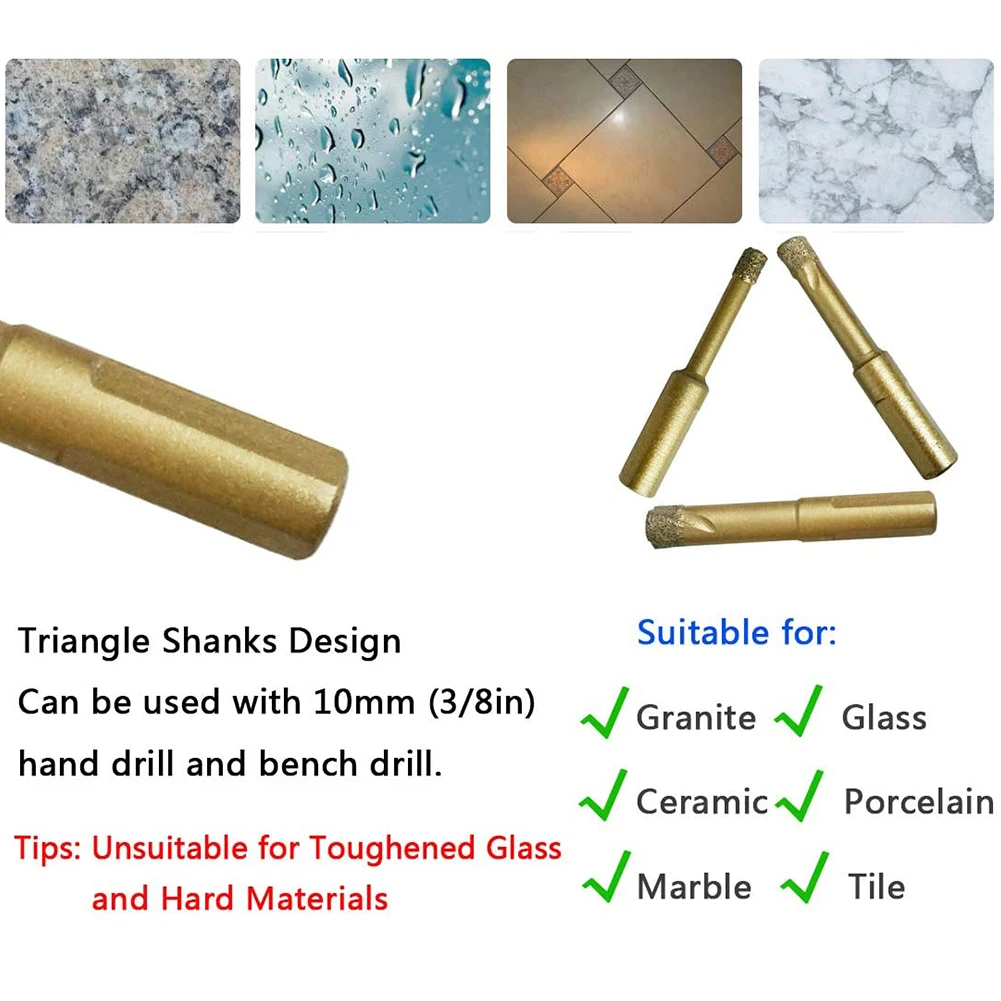 

3PCS Diamond Drill Bits 6MM Hole Saw Drill Bit Set Wax Insert Cooling For Ceramic Tile Porcelain Marble Granite Stone Rock Glass