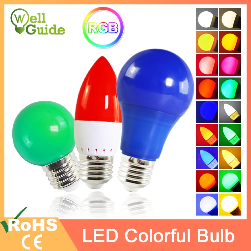 Светодиодный лампы E27 E14 3 Вт 5 7 RGB светодиодный Свеча светильник A60 A50 G45 C35