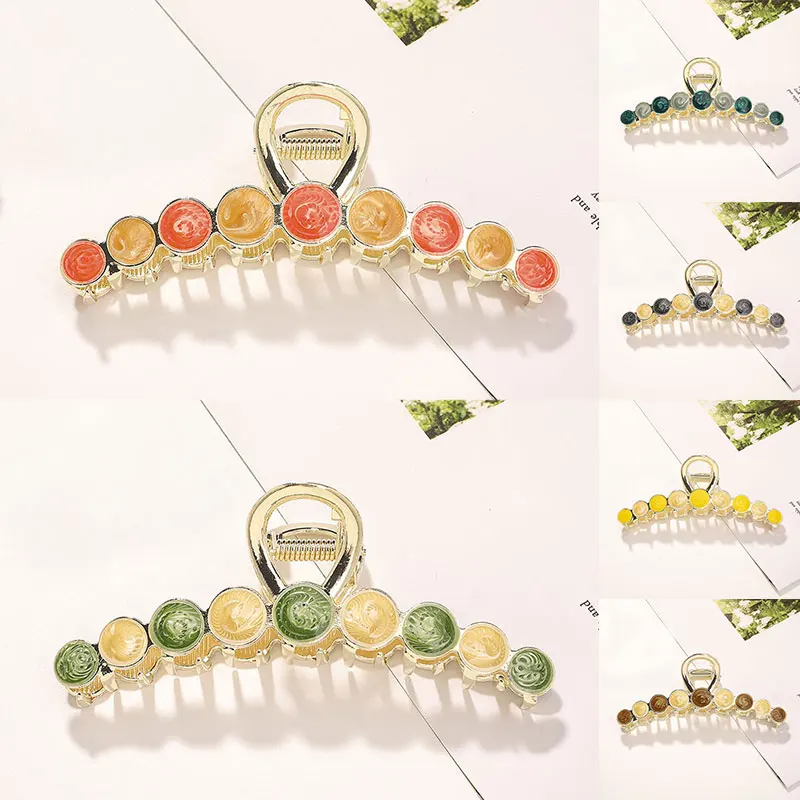 

New Women Vintage Drip Glaze Metal Hair Claws Ponytail Shark Clip Barrettes Sweet Hair Clips Hairpins Fashion Hair Accessories