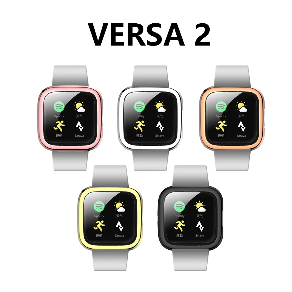 Full Cover Plating PC Case with 9H Hard Tempered Glass Screen Protector Smart Watch Accessories for Fitbit Versa 2 | Наручные часы