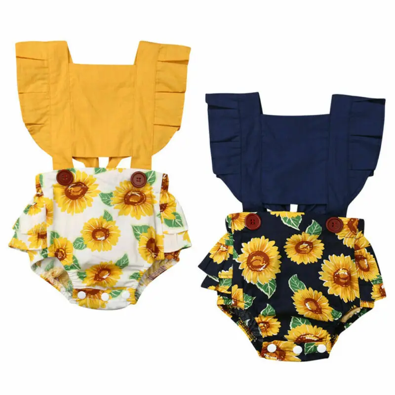

Baby Bodysuit Newborn Baby Girl Clothes Sunflower Jumpsuit Sleeveless Bodysuit Casual Outfits