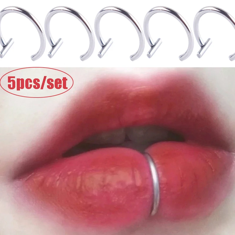 

5Pcs Lip Nose Rings Neutral Punk Ear Nose Clips Fake Diaphragm with Perforated Lip Hoop Clip Body Piercing jewelry Steel Ring