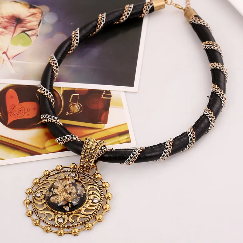 LZHLQ винтажные резные геометрические ожерелья с подвеской из смолы модные цепочки