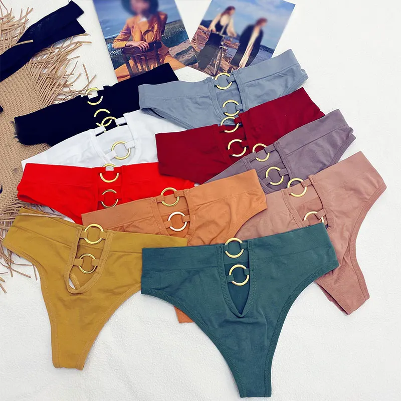 

Women's Triangle Thong Bi-metal loop Pull Ring Large Elastic Wide Belt Panties Mid-waist Seamless Skin Rejuvenation Underwear