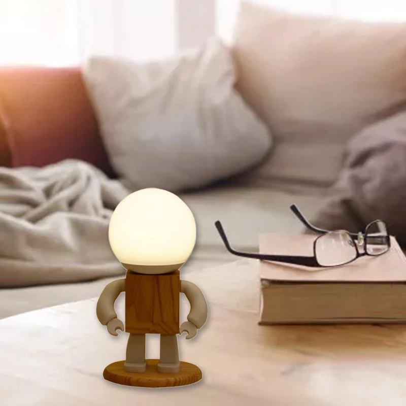 

Wooden Robot Desktop Table Lamp Creative Simple Home Bedroom Desk Night Light Bar Club Decorative Creative Lighting