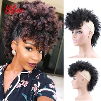 blice synthetic high puff afro kinky curly short middle part wig clips in hairpiece one pack hair extensions 90gpiece black