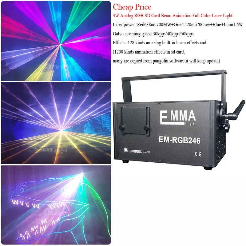 3d Rgb лазер 3 Вт Dj огни Dmx + Ilda Sd карта многоцветный 1200 видов анимационный луч