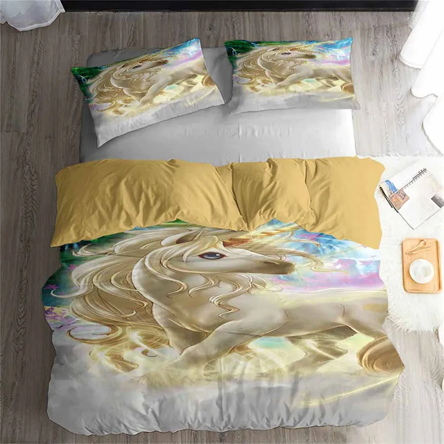 

HELENGILI 3D Bedding Set Unicorn Print Duvet Cover Set Lifelike Bedclothes with Pillowcase Bed Set Home Textiles #DJS-37