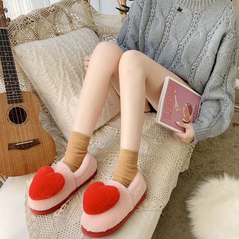 COOTELILI Women Heart-Shaped Fur Round Toe Comfort Platform Flats Snow Shoes Resistance Warm Winter Fluffy Plush Loafers | Обувь