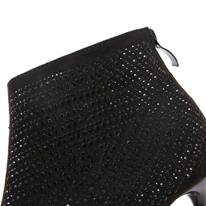 Fall Boots Classic Black Short 6cm Heel Ankle For Women Stiletto Ladies Rhinestone Heels Autumn Office Shoes | Обувь