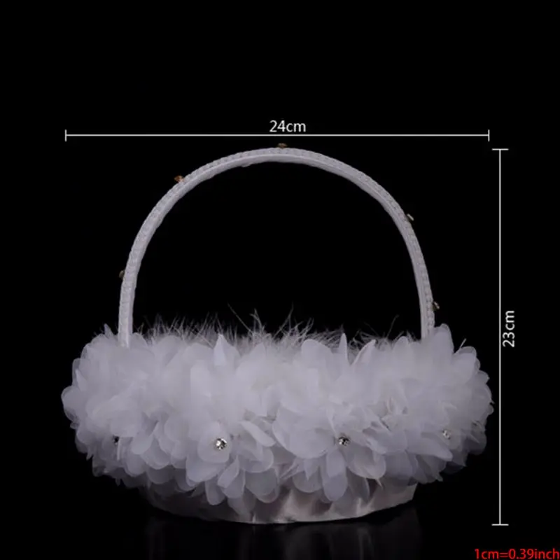 

Flower Girl Baskets The Fabric Lace Decoration Cute Handle Flower Girl Basket White Flower Basket for Wedding Decoration