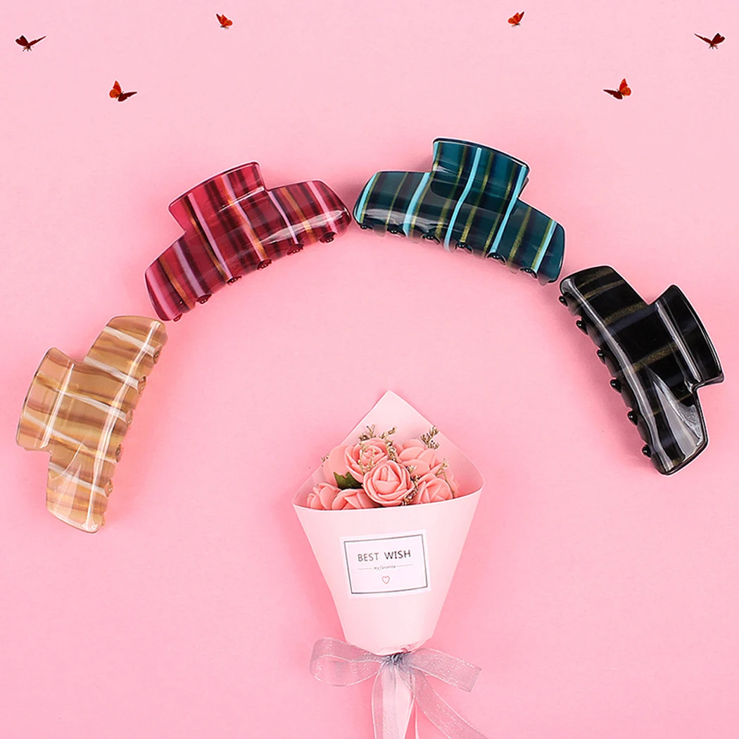 

1 шт. акриловый зажим для волос для женщин и девочек, большой зажим для волос в полоску, зажим для волос, зажим для волос, макияж для волос, инс...