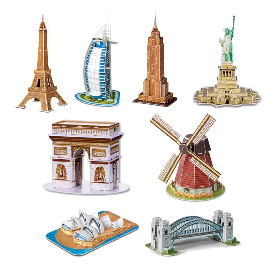 

3D Mini Magic world Architecture Eiffel Tower Statue of Liberty card paper 3d Puzzle building models educational toys Kids