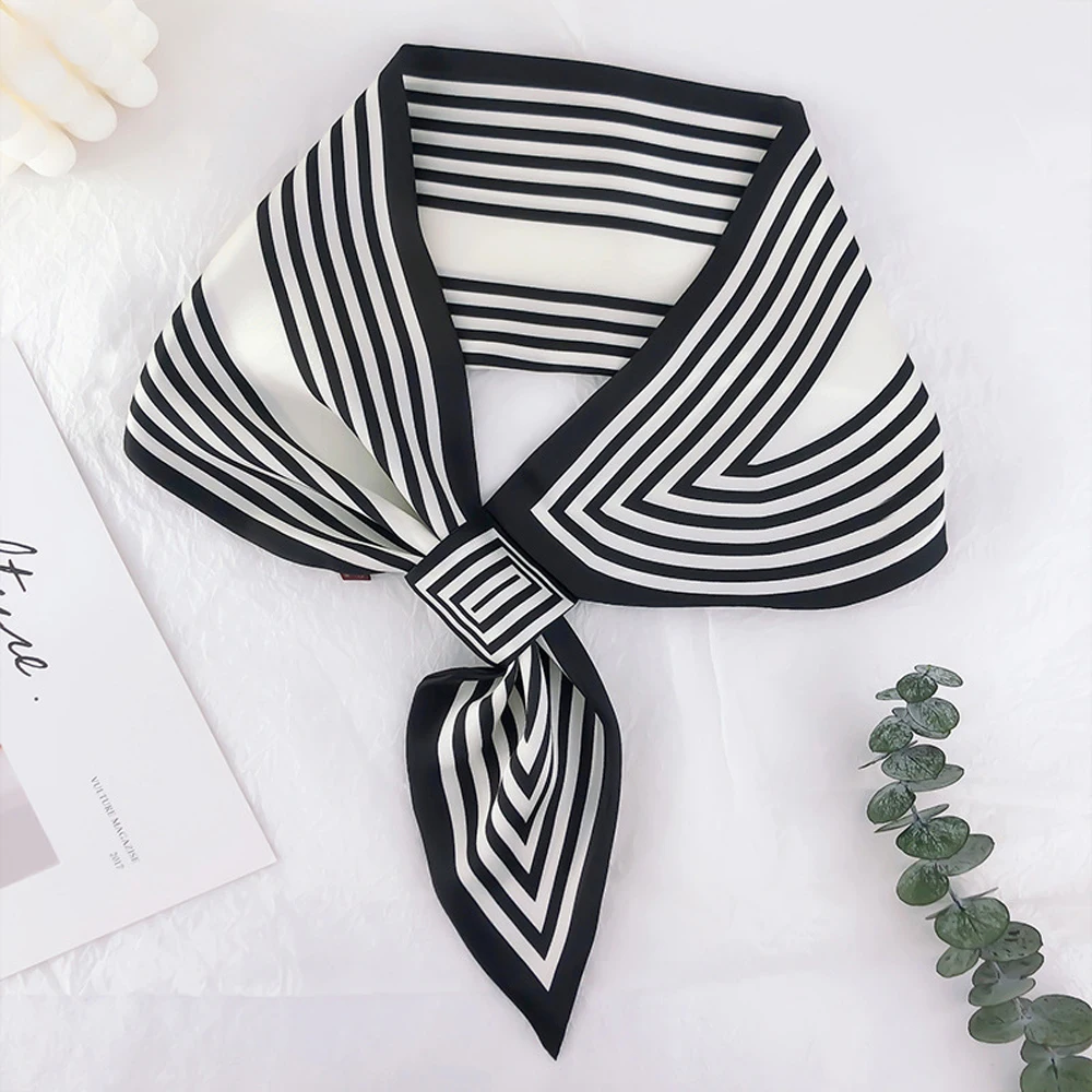 

New Dot Print Satin Silk Scarf Stripe Neckerchief Collar Korean Women Elegant Hair Scarves Headband Bandana Scarf Gift