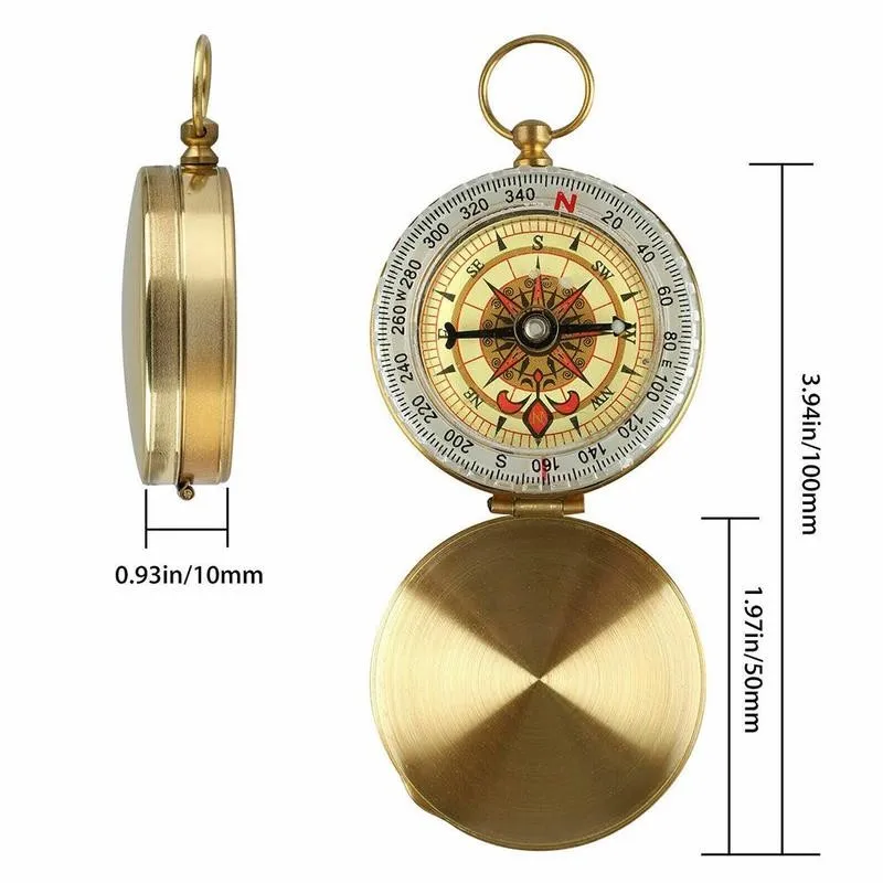 

New Copper Clamshell Compass With Luminous Pocket Watch Metal Portable Compass Measuring Tool Outdoor Ruler Multi-function B0T7