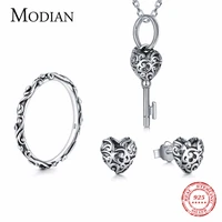 modian 100 real 925 sterling silver vintage jewelry sets classic fashion with ring necklace pendant for women wedding jewelry