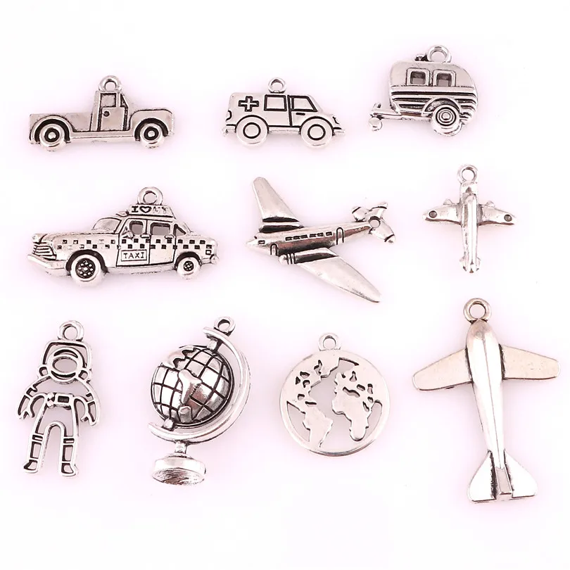 Микс 10 шт тибетские посеребренные средство передвижения для автомобиля, самолета Шарм Подвески для самостоятельного изготовления ювелирных изделий ювелирные аксессуары