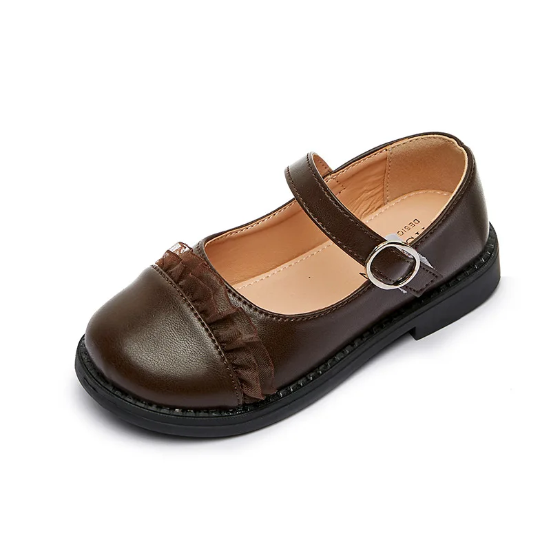 

2021 Autumn New Children's Shoes Girls Soft Sole Comfortable Leather Shoes Fashion Lace Ruffles Girls Princess Shoes Kids E07204