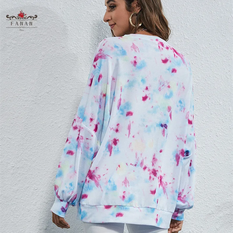 

Women O-Neck Loose Hoodie Tie-dye Pullover Tops Spring Cotton Breathable Sweatshirts Casual Long Sleeve Female Sweatshirts