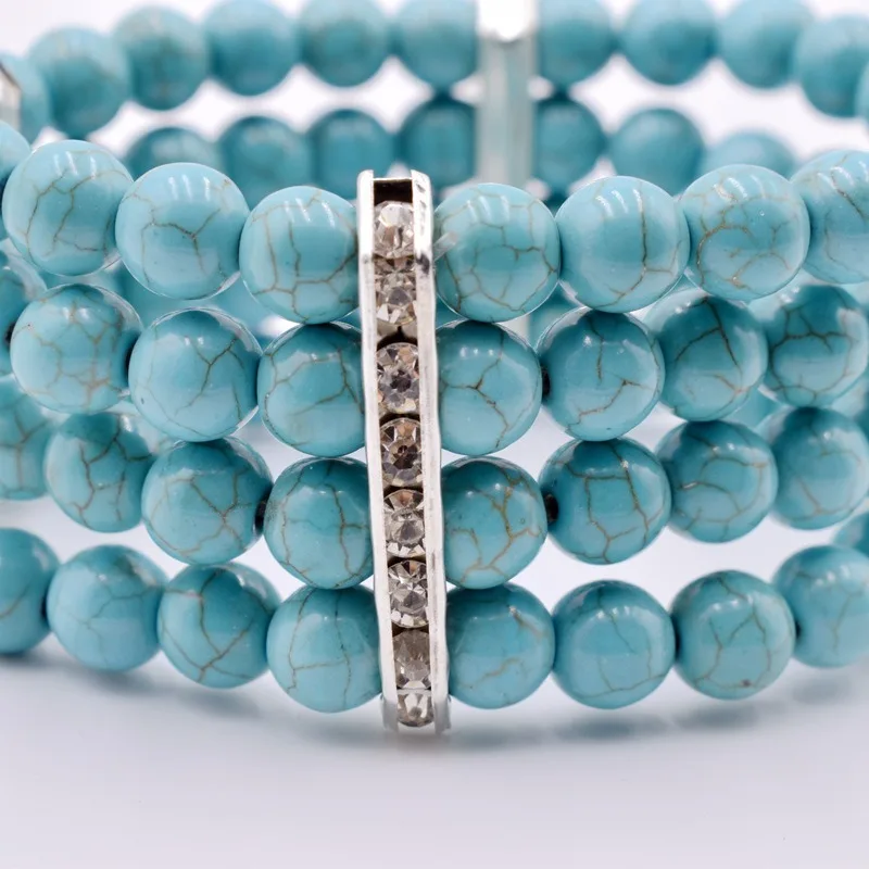 

Natural Green TURQUOISE Hand Carved Three Circle Bracelet Fashion Boutique Jewelry Men's and Women's Multi Circle Bracelet