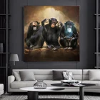 Картина на холсте Три забавных Orangutans, животное, обезьянка, искусство на стену, картина для гостиной, домашний декор, квадраты