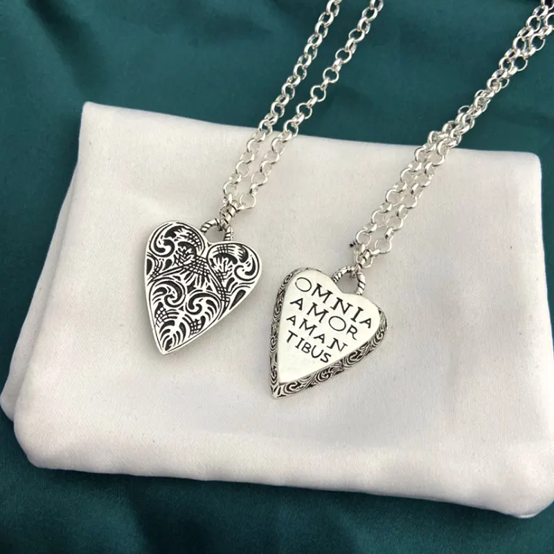 

AZ - Classic 100% Sterling Silver 925 Heart Shaped thick Necklace men's and women's retro style high quality jewelry 1:1