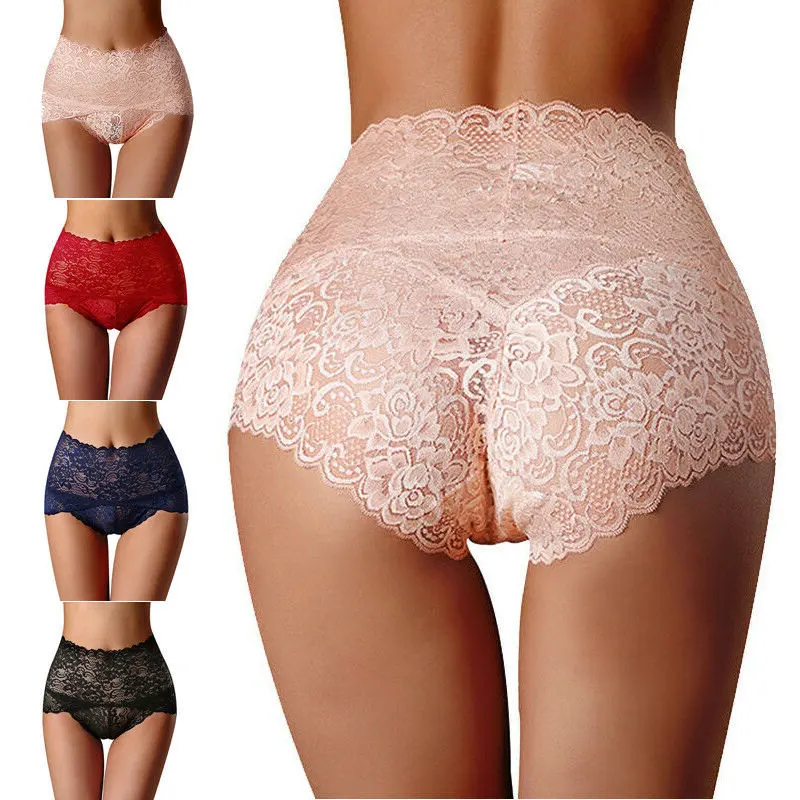 

Women Panties Sexy Lace Underwear High Waist Knickers Mesh Floral Lingerie Female Seamless Briefs Breathable Underpant Plus Size
