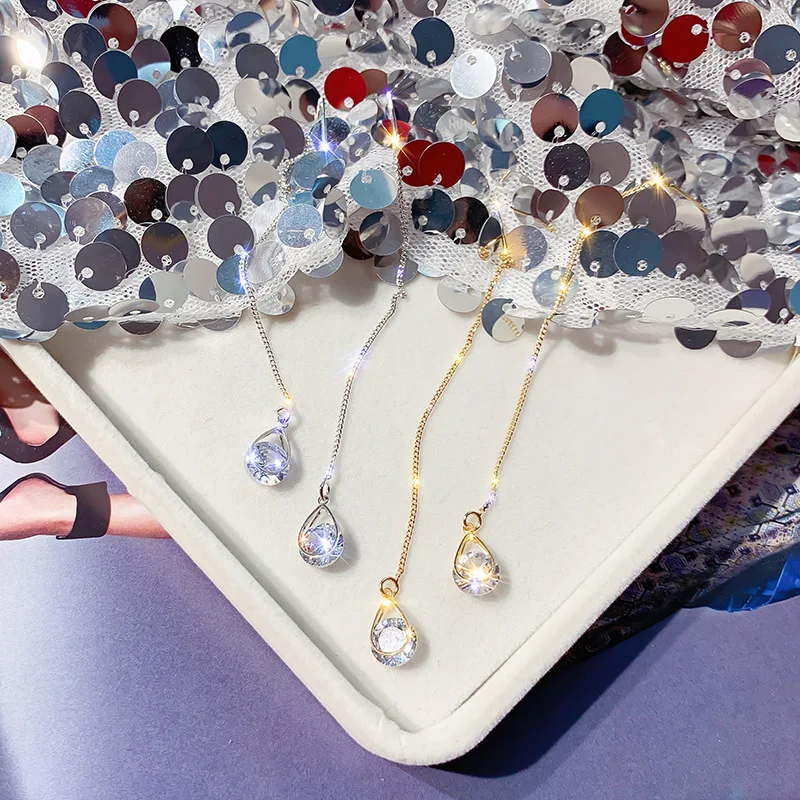 

2020 New Gold Color Long Crystal Tassel Dangle Earrings for Women Wedding Water Drop Earing Fashion Jewelry Gifts Pendientes