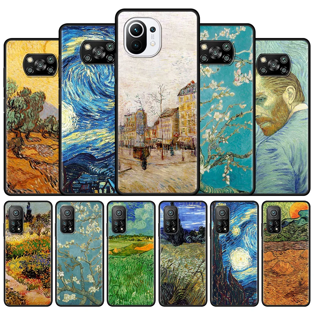 

Van Gogh Starry Art Phone Case for Xiaomi Poco X3 NFC M3 Pro Pocophone F1 F3 GT Luxury Painting Back Black Silicone Soft Cover