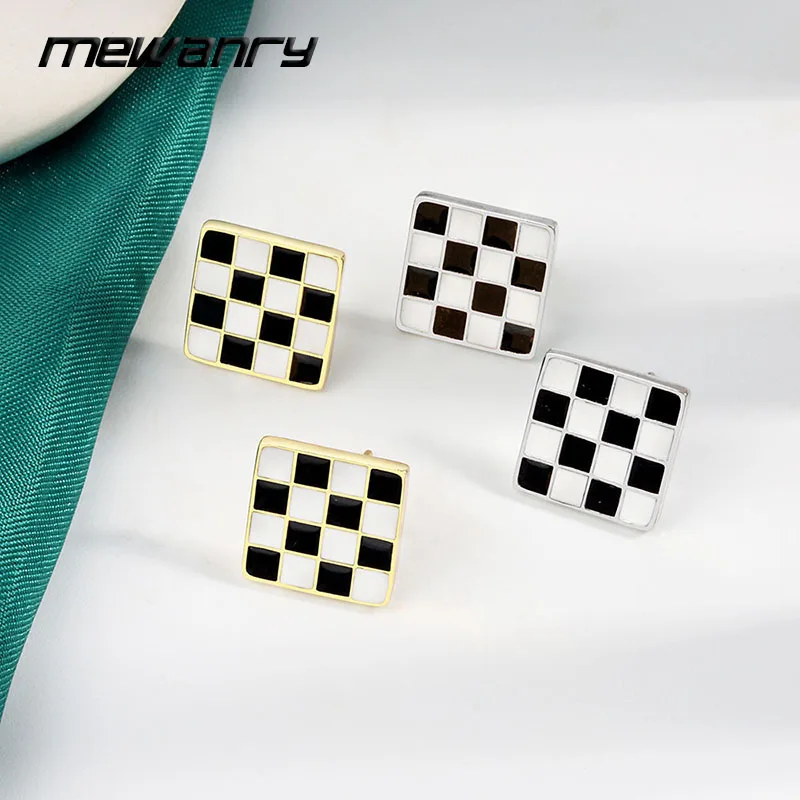 

MEWANRY Prevent Allergy 925 Sterling Silver Earrings Checkerboard Black White for Women Vintage Geometric Wedding Jewelry Gifts